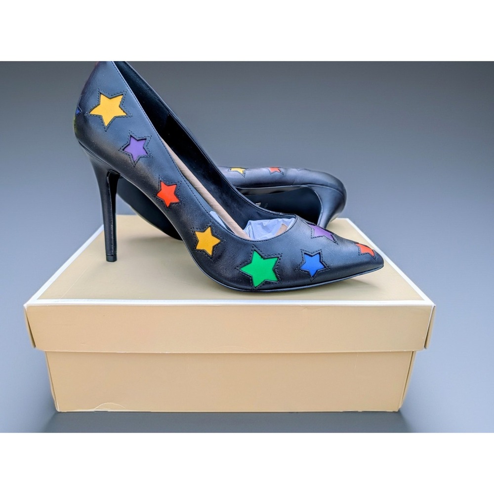 Michael Kors Raven NWB Black Leather Rainbow Star Inlay Pointed Toe Pumps Size 9 - Picture 1 of 11